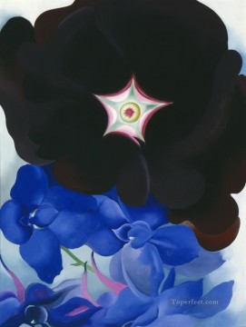 Flores Painting - Negro Malva Azul Larkspur Georgia Okeeffe decoración floral
